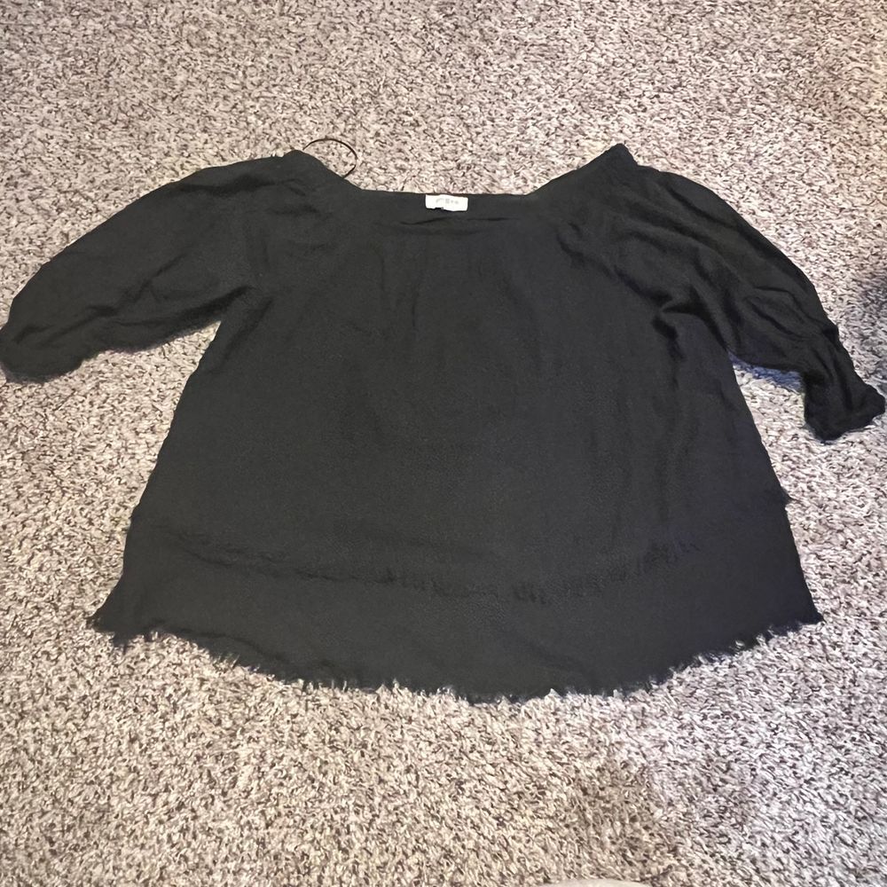 Umgee Black Puff Sleeve Casual Blouse Scoop Neck Lightweight Top Size‎ M